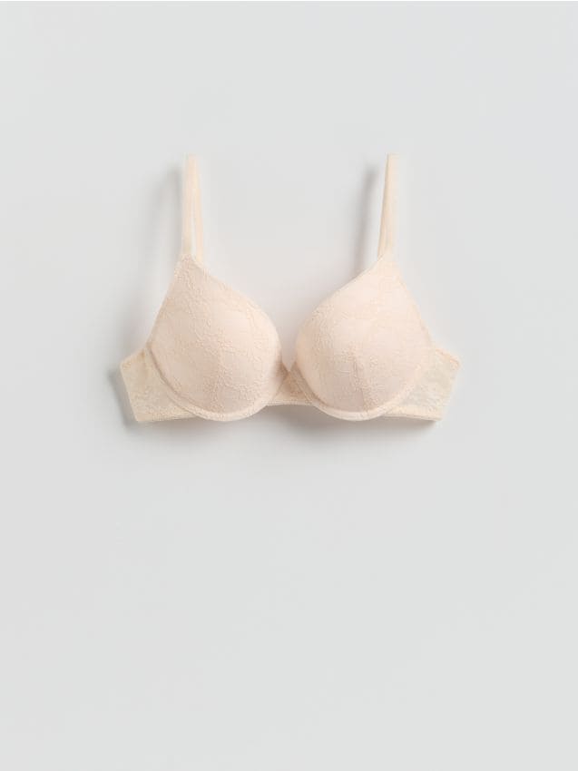 Reserved - Biustonosz push up z koronką - złamana biel