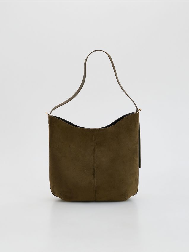 Reserved - Torebka shopper z imitacji zamszu - ciemnozielony