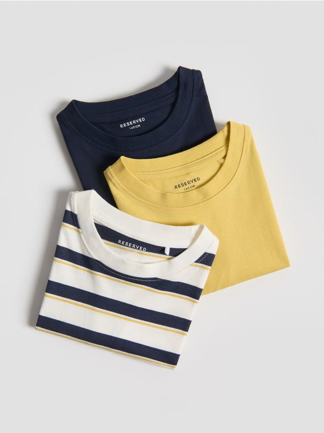 Reserved - Bawełniany t-shirt 3 pack - złamana biel