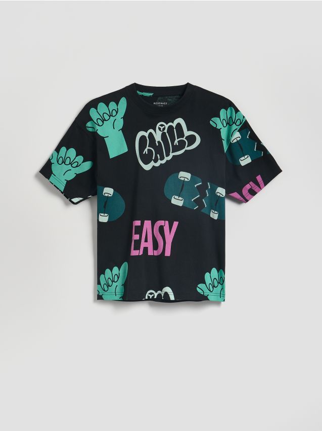 Reserved - Bawełniany t-shirt z nadrukiem - czarny