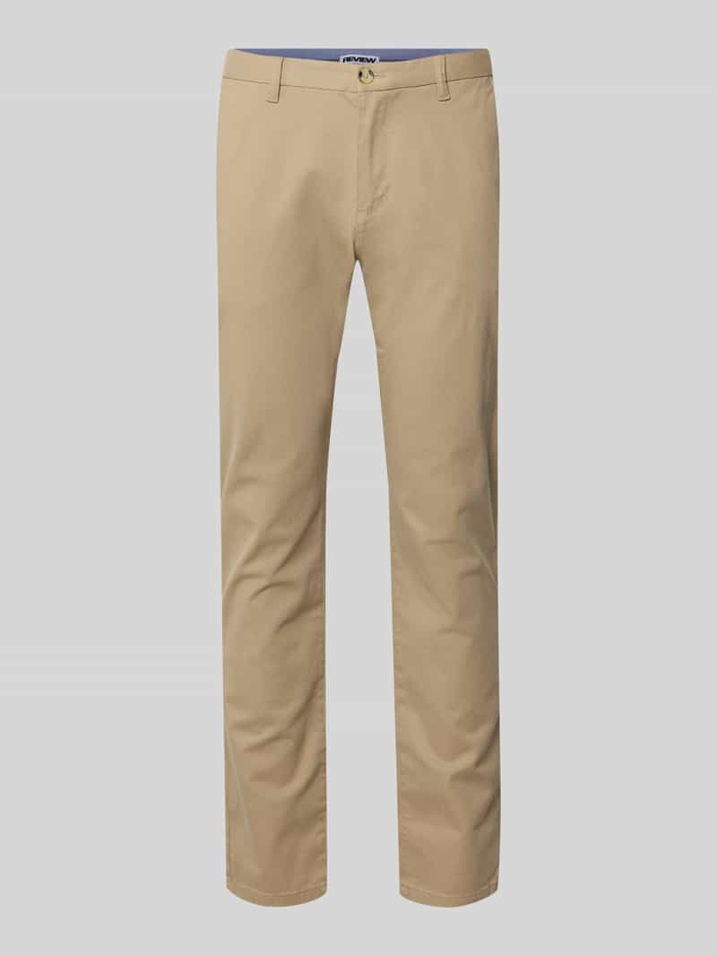 Wąskie Chinosy o prostej sylwetce i średniej wysokości stanu