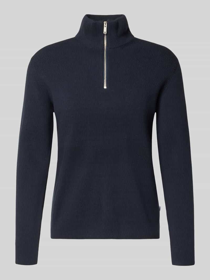 Sweter z dzianiny ze stójką i zamkiem błyskawicznym