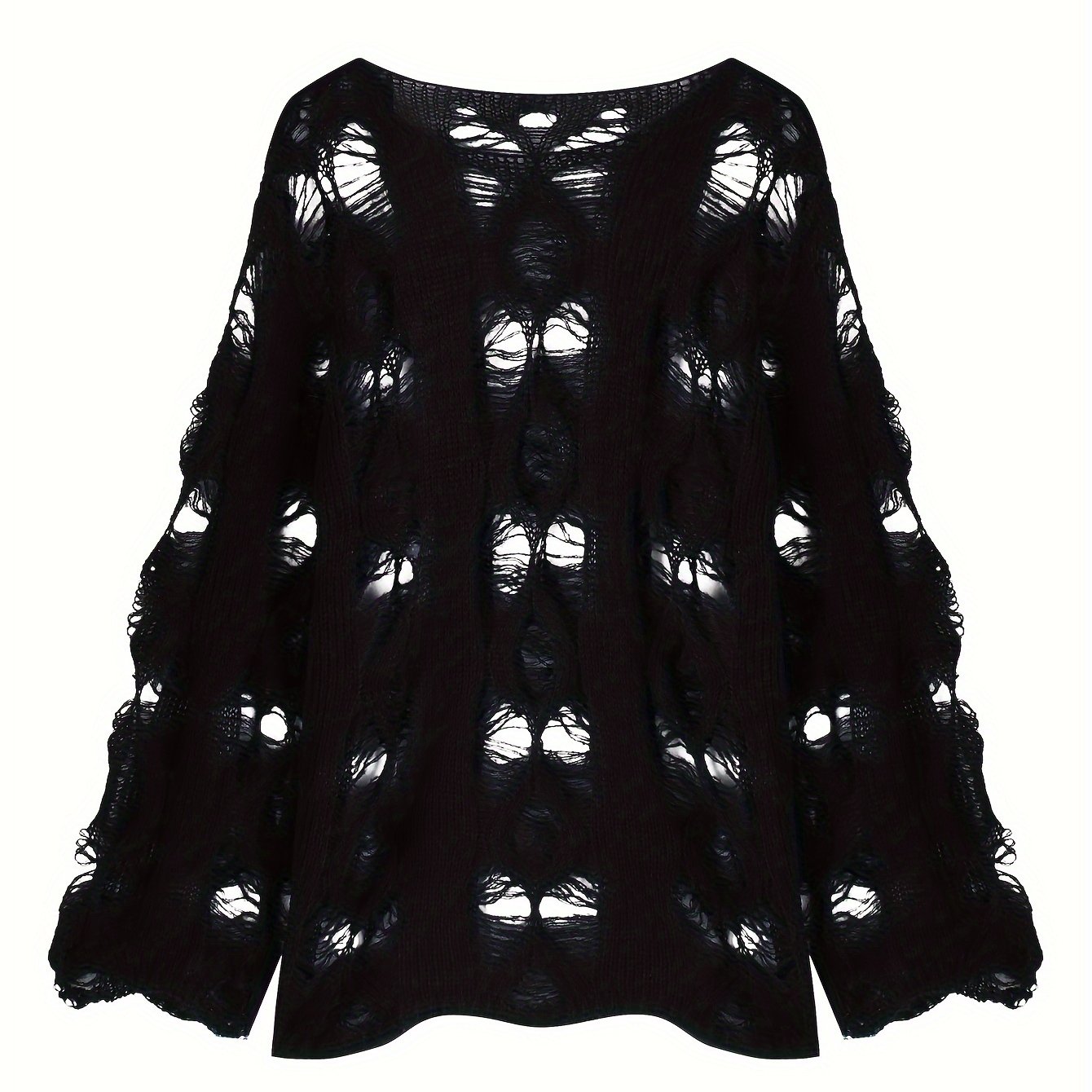 TEMU Przyjazna dla skóry mahairowa sweterka z wycięciami, rozcięciami, prostymi nogawkami i długim rękawem dla kobiet