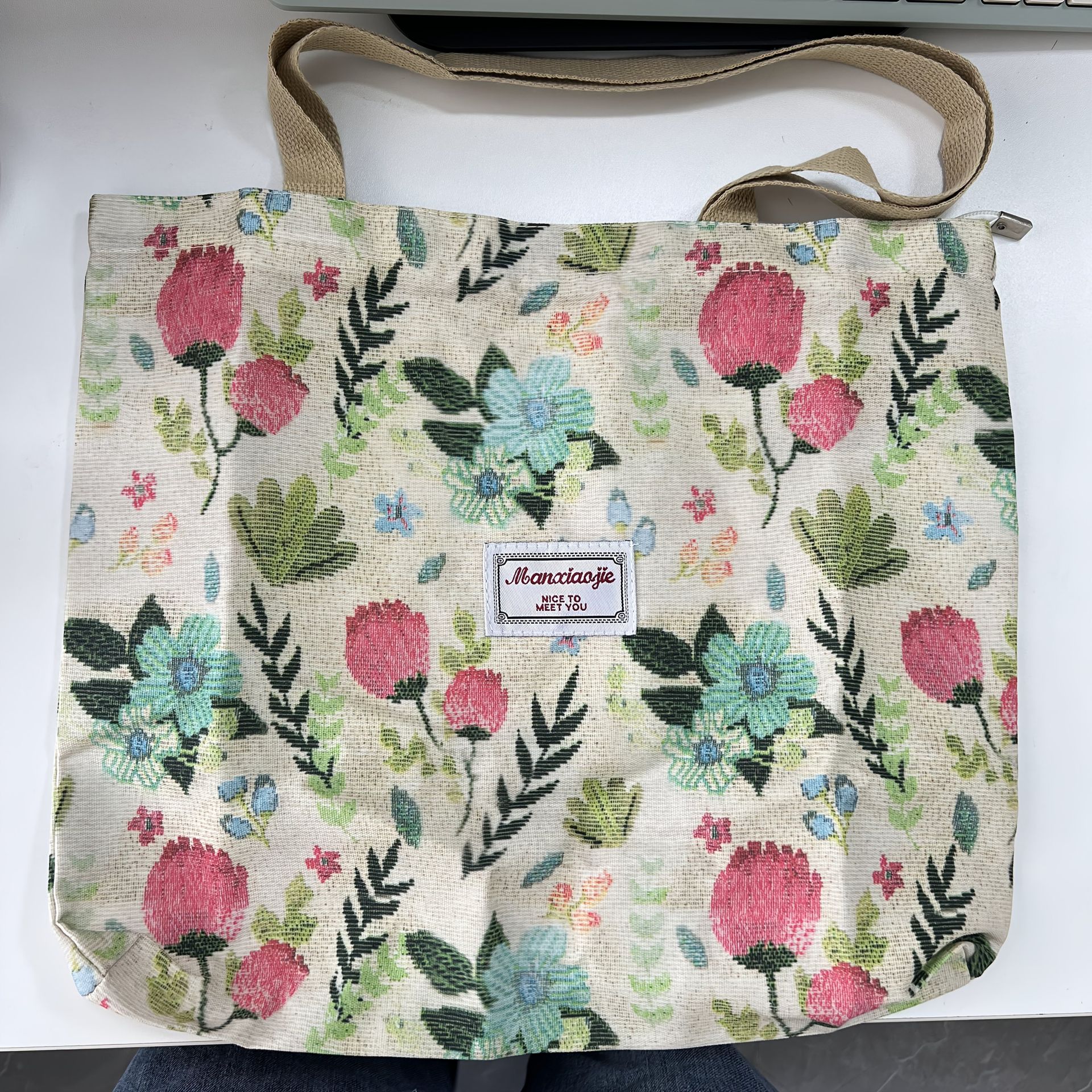 TEMU Elegancka Torba Tote z Kwiatowym Wzorem i Zamkiem Błyskawicznym, Duża Torba na Ramię do Codziennego Użytku, Dojazdów i Studiów, Torba Tote na