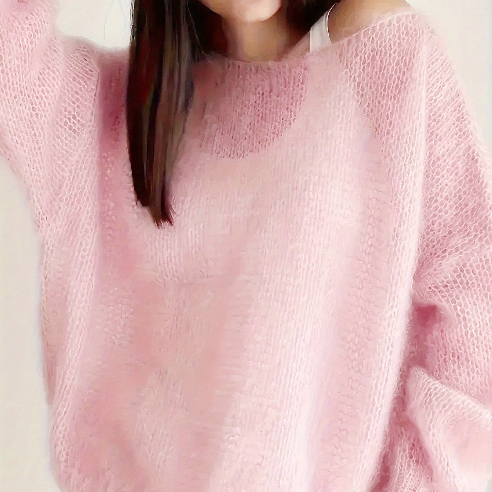 TEMU Elegancki sweter damski z ramiączkami, latarnianymi rękawami, luźny i półprzezroczysty na wiosnę, i jesień. Miękki, oddychający, casualowy i