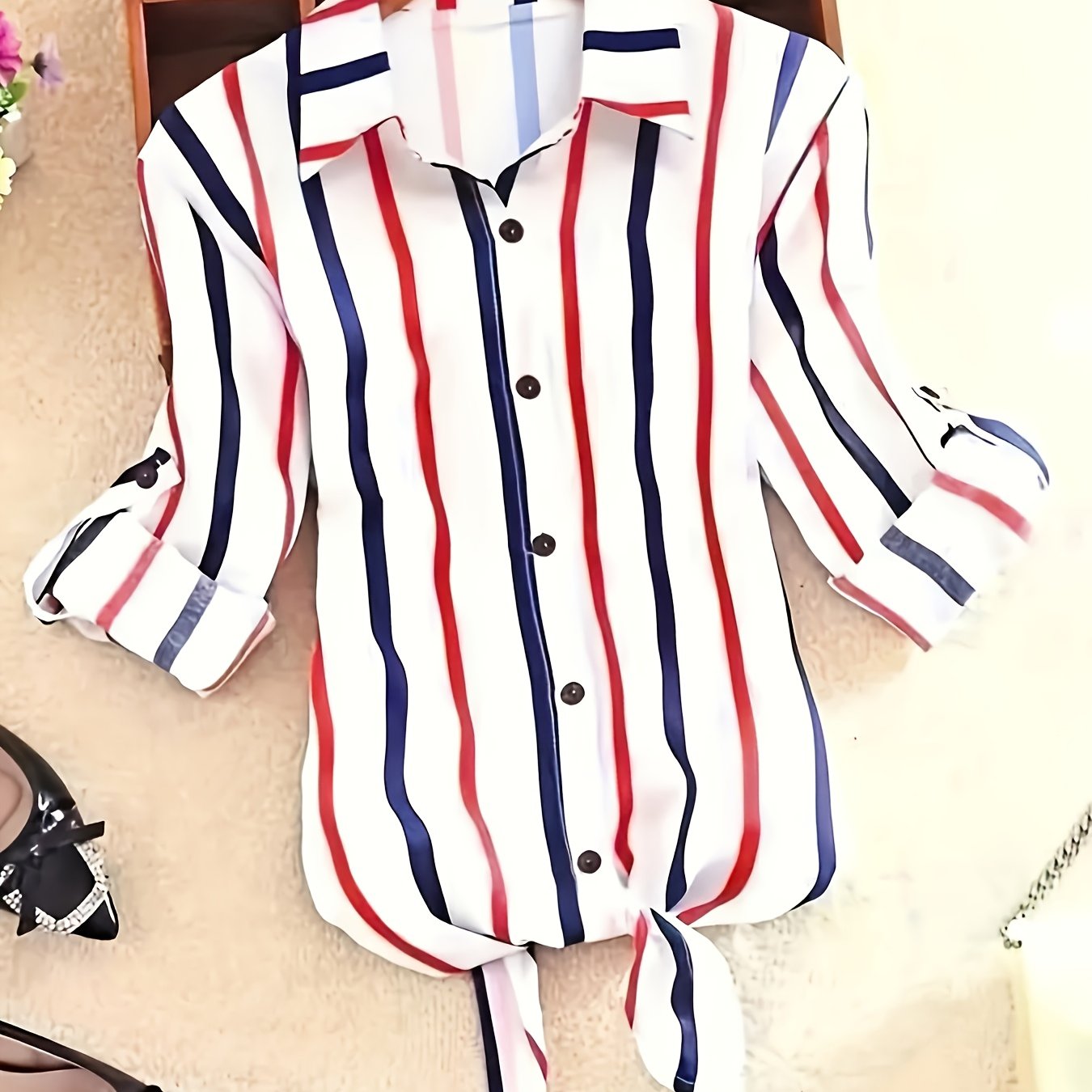 TEMU Damska Koszulka w Paski Nowy Trend Długie/Krótkie Rękawy Podwójne Zastosowanie Casualowa Bluzka, Strój Na Zewnątrz, Modna i Lekka Materiał Prany