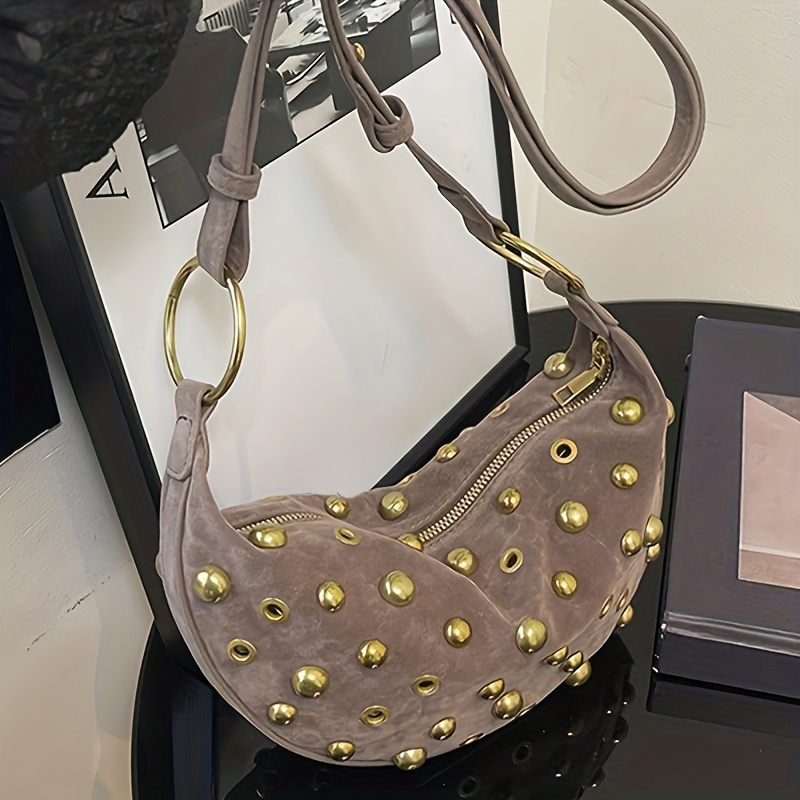 TEMU H7 Punkowy Styl Retro Czarna Torba na Ramię z Złotymi Elementami, Regulowany Pasek i Zamek Błyskawiczny - Torba Steam Punk, Trwała na Casual i