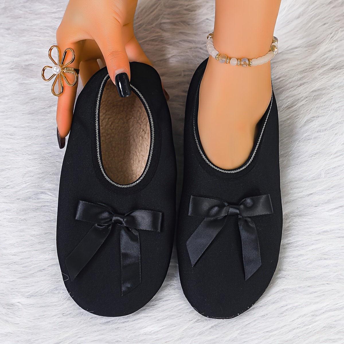 TEMU Damskie całoroczne wsuwane buty domowe, kapcie o wysokiej elastyczności z ozdobną kokardą, lekka antypoślizgowa podeszwa, odpowiednie do domu,