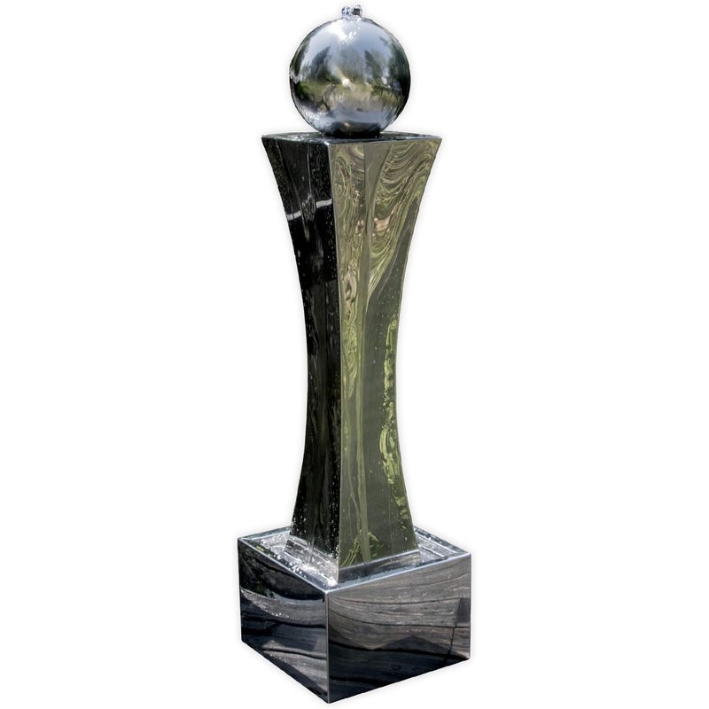 Köhko® Fontanna Mars Ø 20 cm z oświetleniem LED w kwadratowej niecce ze stali nierdzewnej polerowanej na połysk 21014 Fontanna do salonu z tarasem