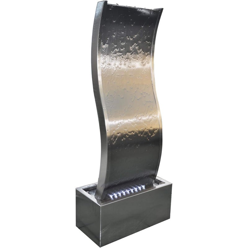 KÖHKO® Ściana wodna ok. 97 cm w kształcie fali wykonana ze stali nierdzewnej Element wodny Oświetlenie LED