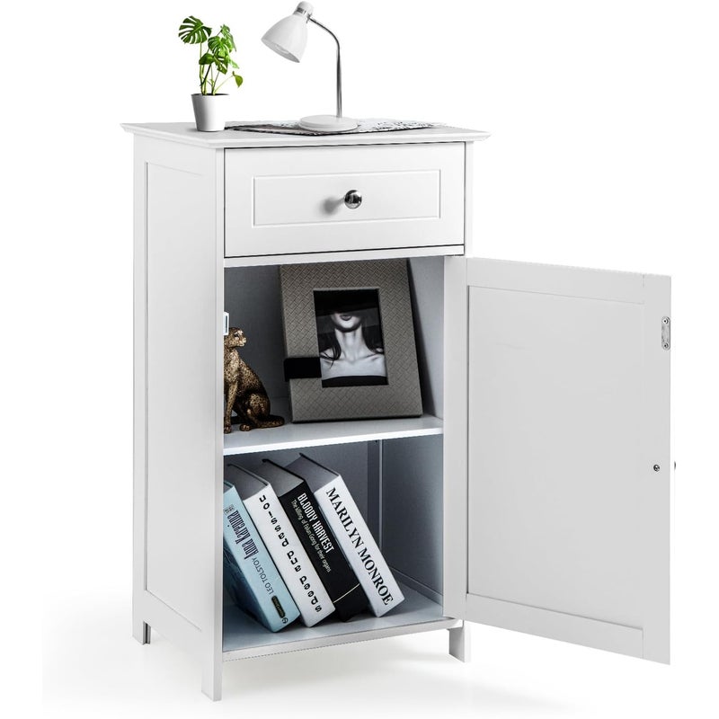 Szafka Łazienkowa z Regulowanymi Półkami, 43 x 34 x 77 cm, Szuflada i Drzwi, Szafka do Salonu, Biała