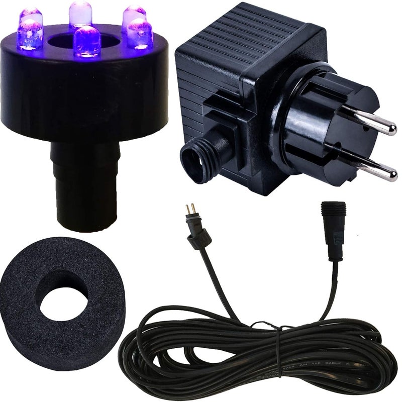 Kompletna technologia oświetleniowa Köhko do fontann, w tym pierścień LED, przewód zasilający i transformator fioletowy 29002