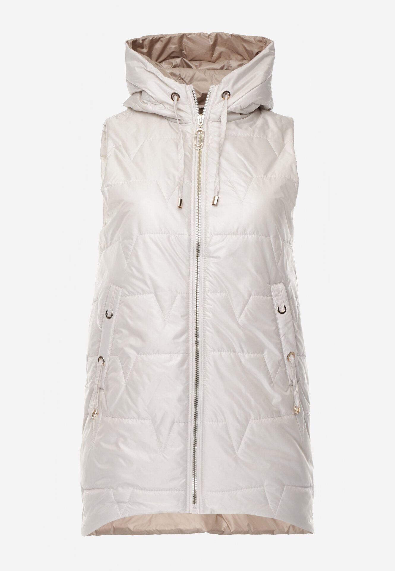 Jasnoszara Kamizelka z Nieodpinanym Kapturem i Geometrycznym Pikowaniem Kalousa