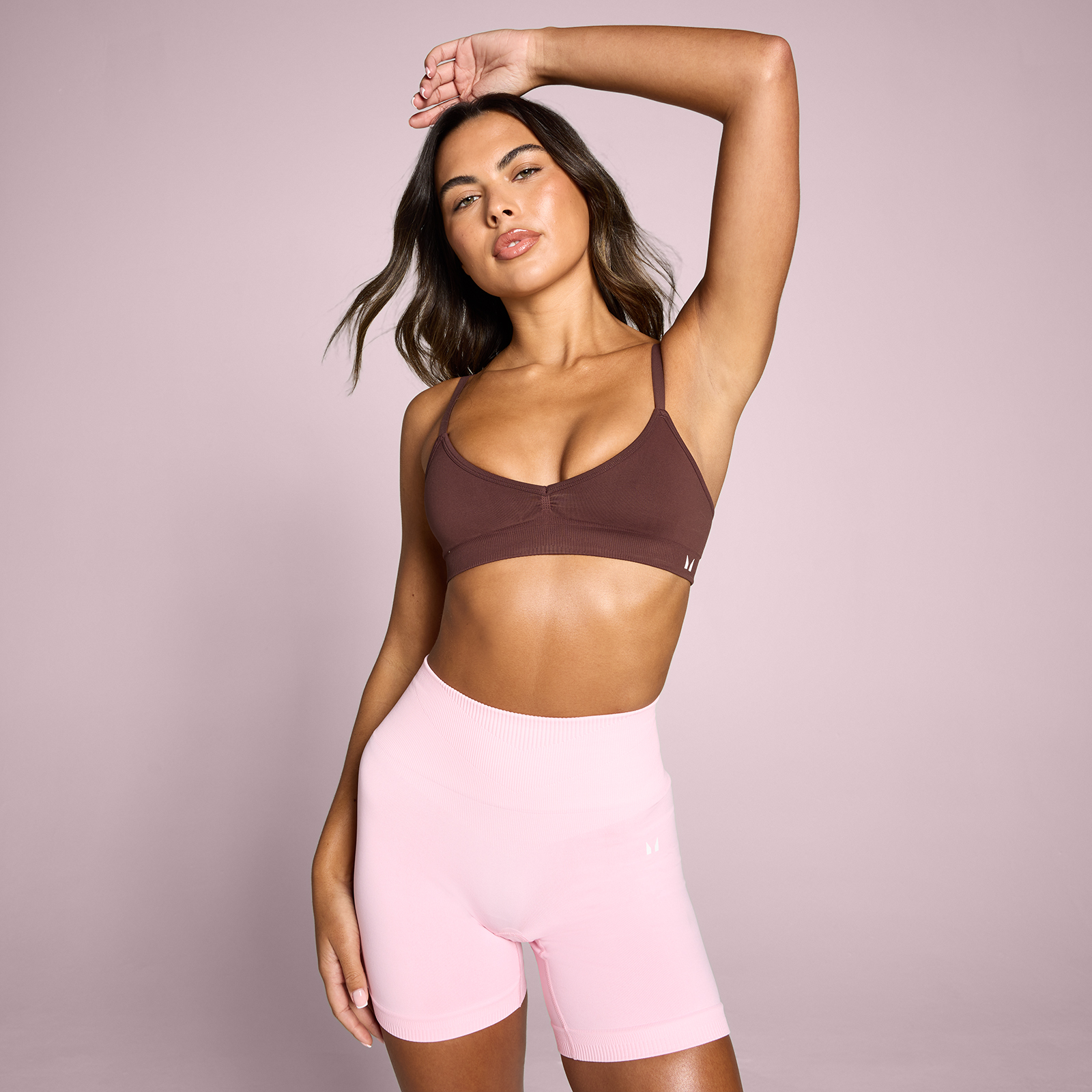 Damski Bezszwowy Biustonosz Sportowy MP Tempo z Marszczeniem z Przodu - Fudge - L