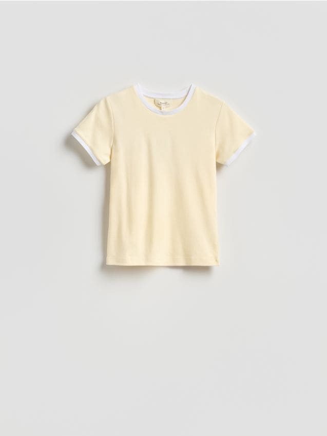 Reserved - T-shirt z kontrastową lamówką - jasnożółty
