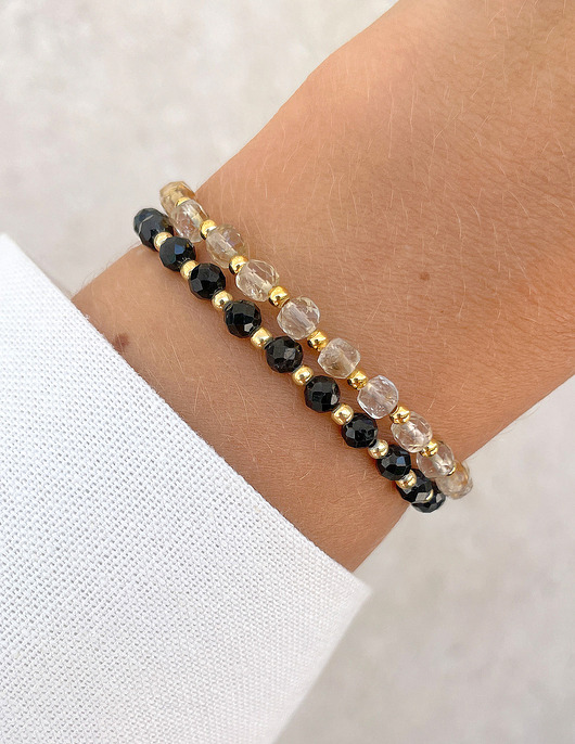Bransoletki na gumce - czarny turmalin i cytryn z hematytem