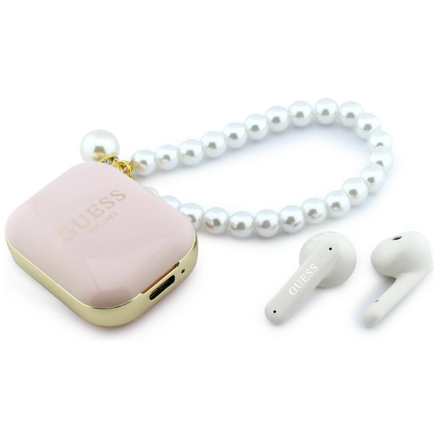 Słuchawki TWS Guess Pearl Strap różowy