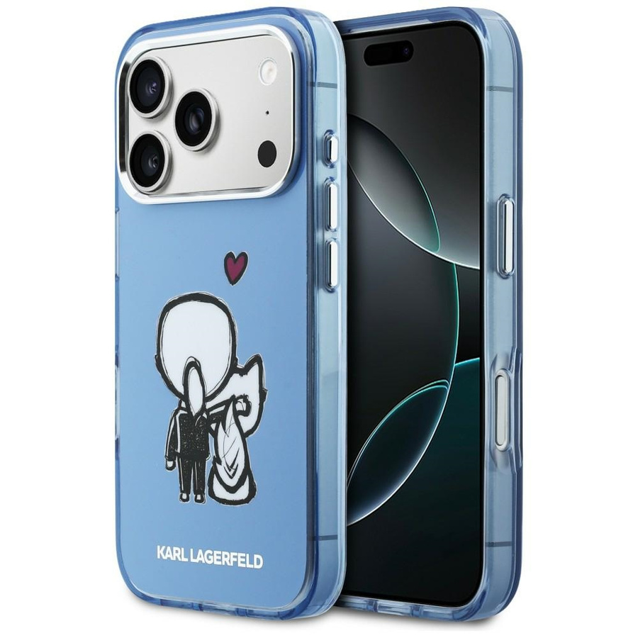 Etui Karl Lagerfeld Karl & Choupette Back MagSafe do iPhone 17 Pro niebieski