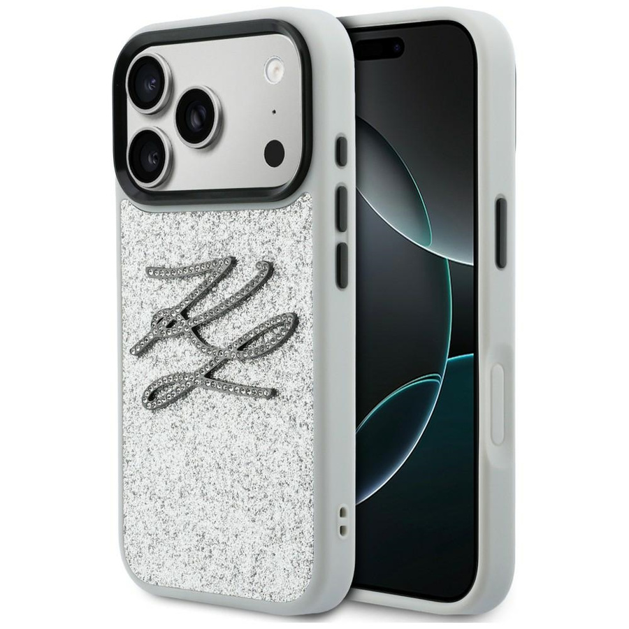 Etui Karl Lagerfeld IML Glitter KL Diamond Logo do iPhone 17 Pro srebrny