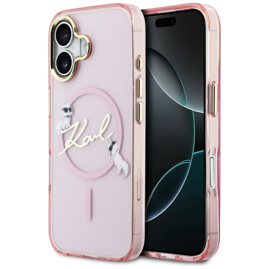 Etui Karl Lagerfeld IML Choupettes Karl Script Logo MagSafe do iPhone 17 różowy