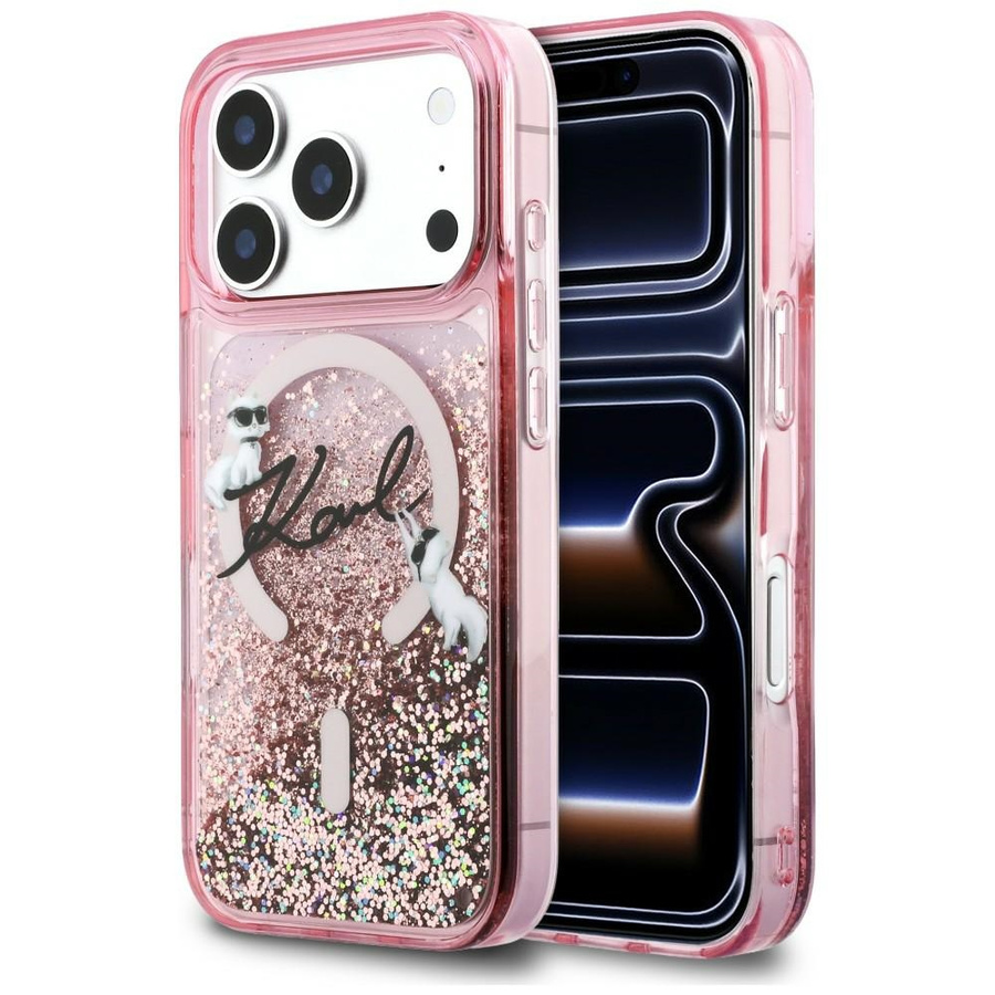Etui Karl Lagerfeld Liquid Glitter Karl Script Logo MagSafe do iPhone 17 Pro Max różowy