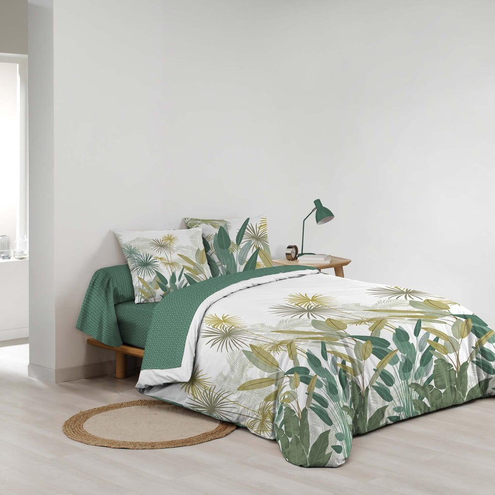 Biało-zielona bawełniana pościel dwuosobowa z prześcieradłem/6-częściowa 240x220 cm Otika – douceur d'intérieur