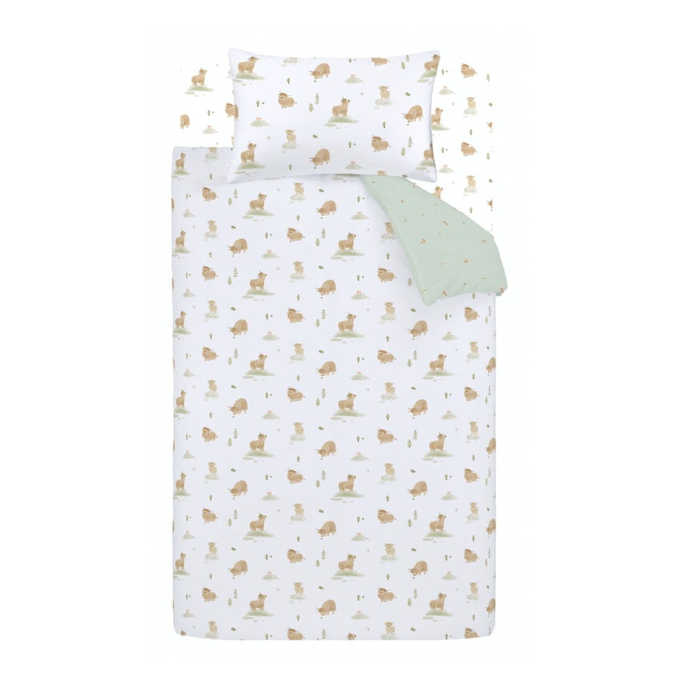 Biało-zielona bawełniana pościel dziecięca dwuosobowa 200x200 cm Mini Moo Cow – Bianca