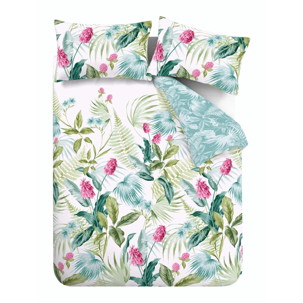 Zielono-niebieska pościel dwuosobowa 230x220 cm Aruba Tropical Floral – Catherine Lansfield