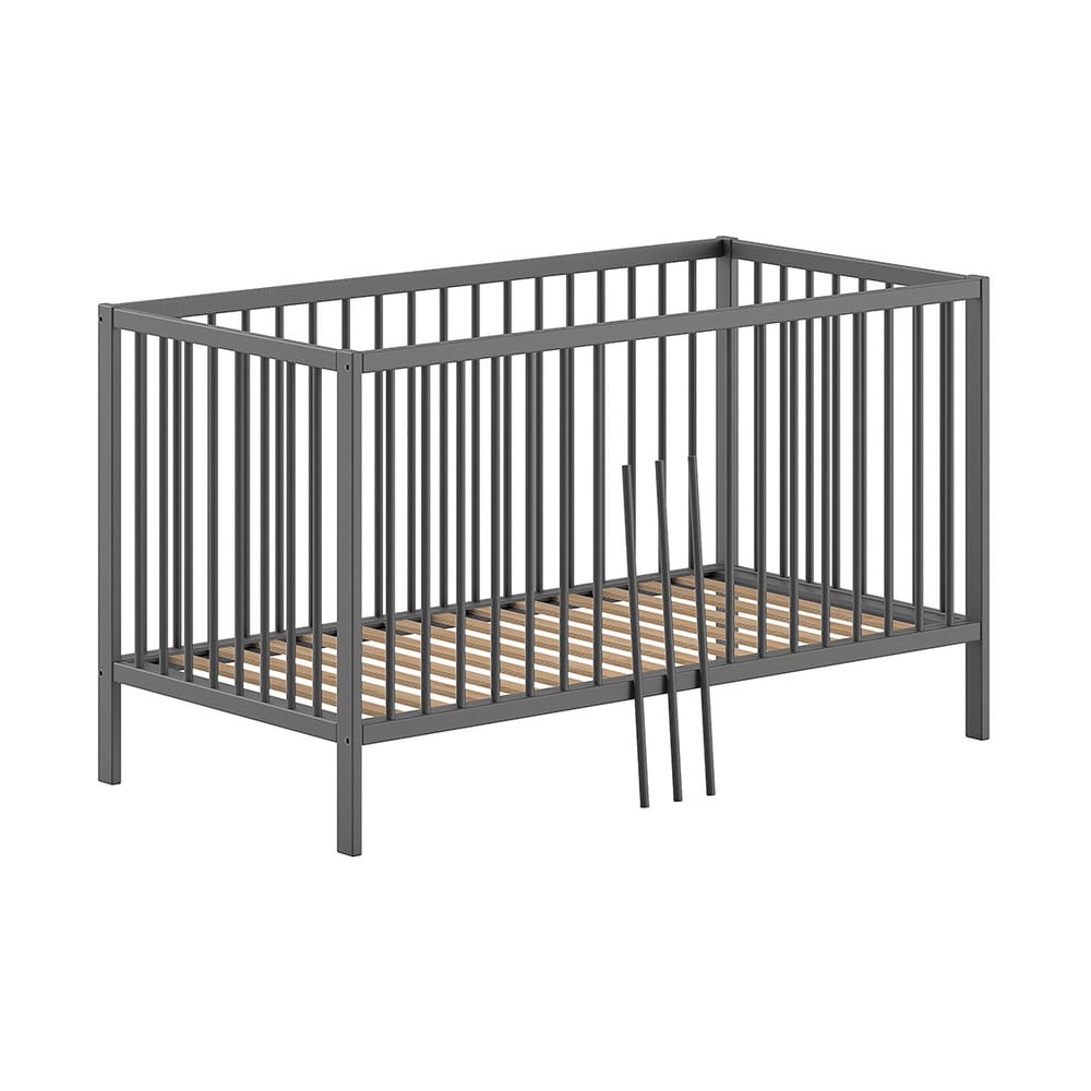 Antracytowe łóżeczko z litego drewna sosnowego 70x140 cm DINO – Vipack