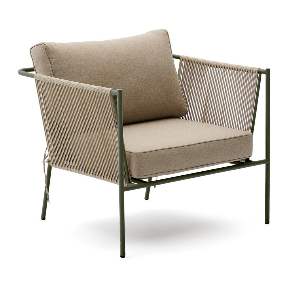 Zielony/beżowy metalowy fotel ogrodowy Zivia – Kave Home
