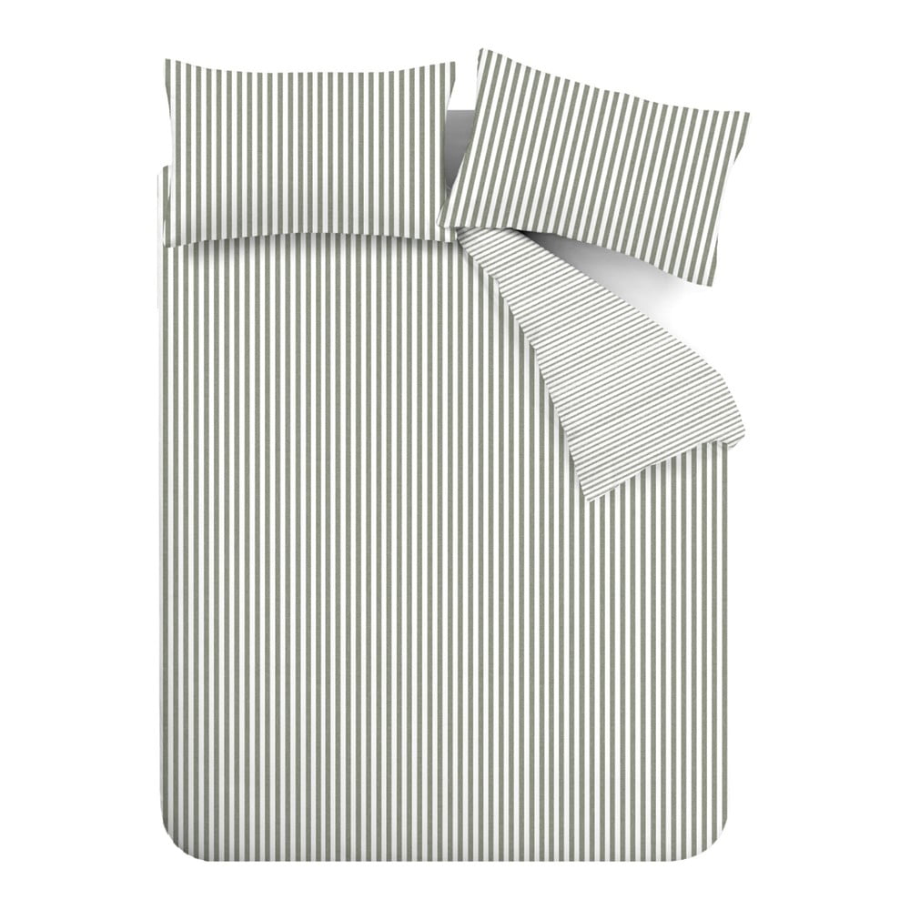 Zielona flanelowa pościel dwuosobowa 230x220 cm Stripe – Catherine Lansfield