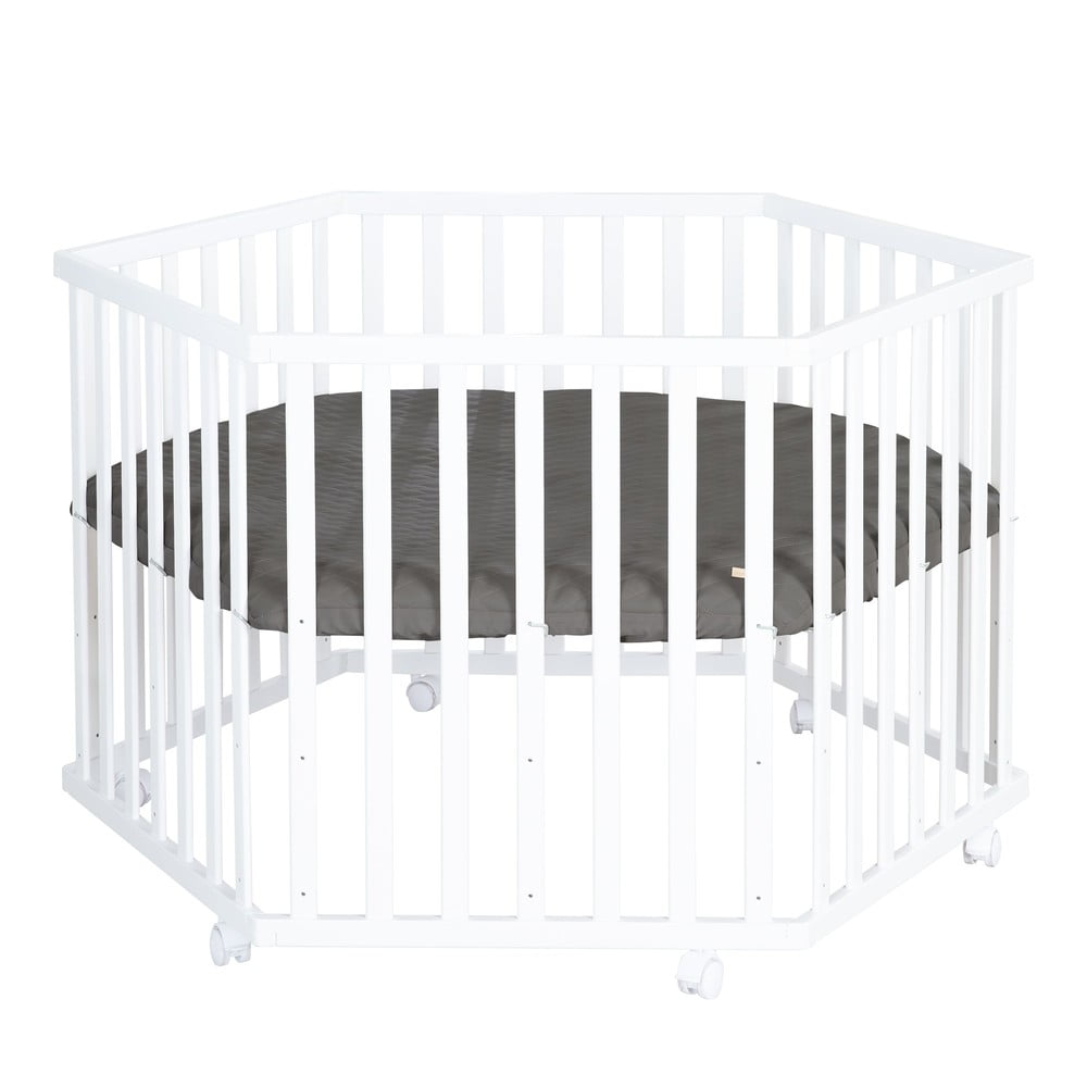 Biały kojec dla dzieci z regulowaną wysokością na kółkach – Roba