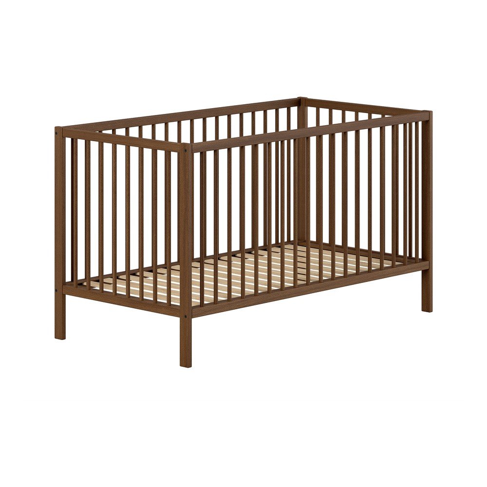 Brązowe łóżeczko z litego drewna bukowego ze zdejmowanym bokiem/z regulowaną wysokością 70x140 cm Dino – Vipack