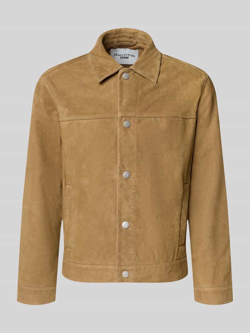 Krój regular fit Kurtka skórzana z naturalna skóra kozia welurowa