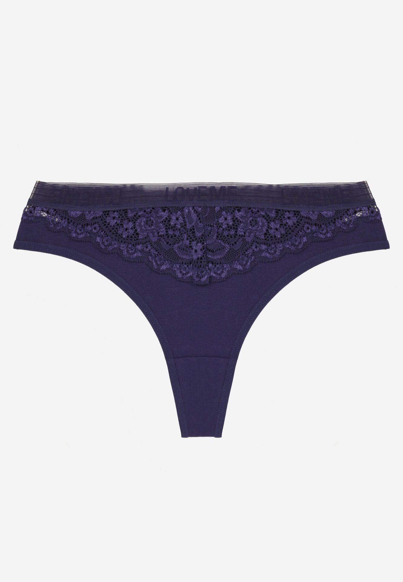 Granatowe Majtki Stringi z Bawełną Ozdobione Koronką Thelanthe