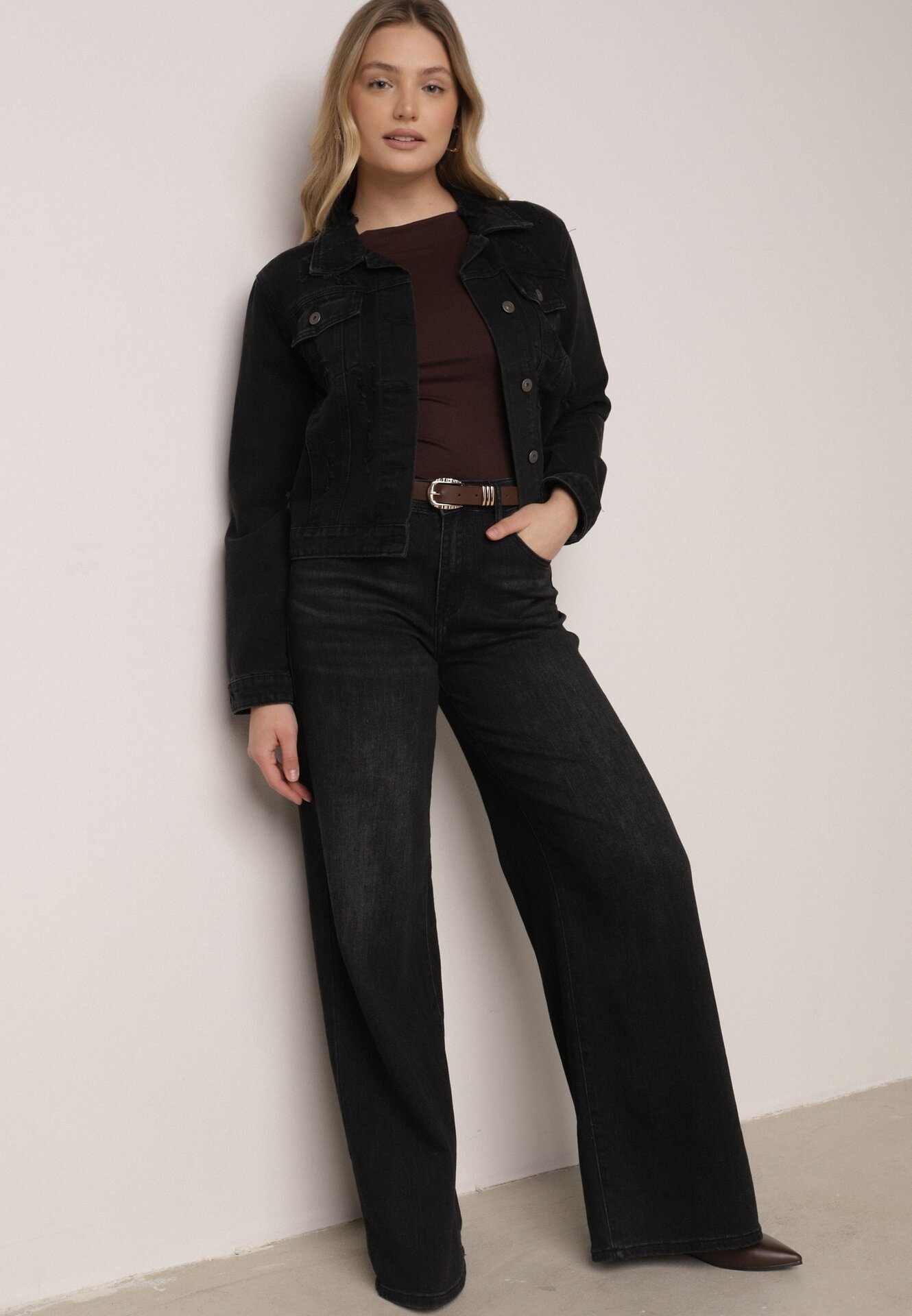 Czarne Jeansy o Szerokim Kroju Palazzo z Bawełną i Wysokim Stanem Zinnalitte