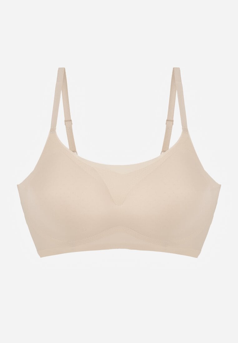 Beżowy Usztywniany Biustonosz o Bezszwowym Wykończeniu Bez Fiszbin Leanoreth