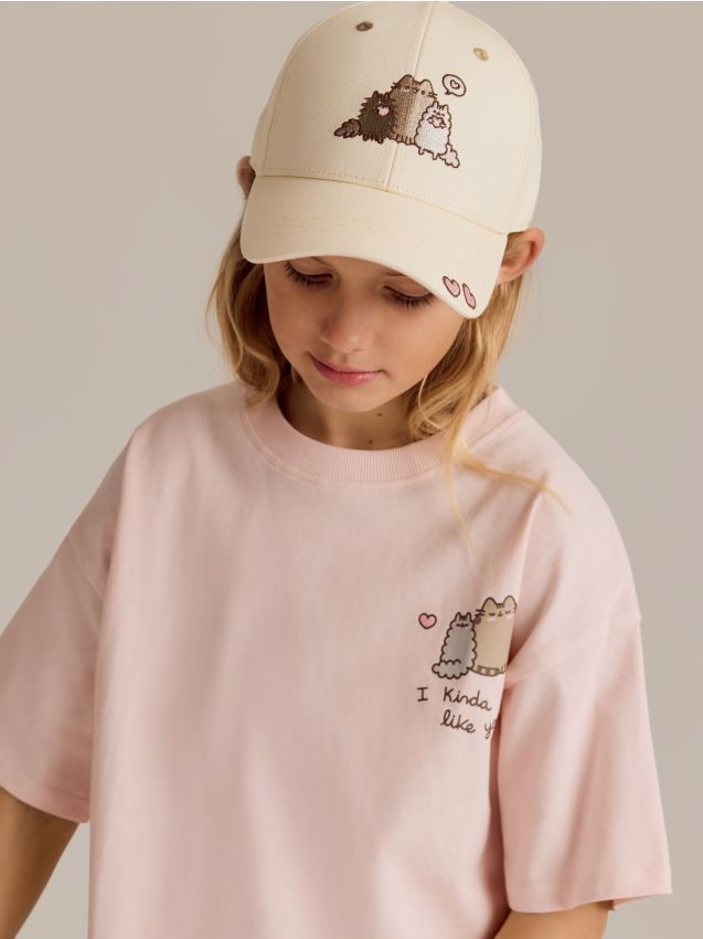 Reserved - Czapka z daszkiem Pusheen - złamana biel