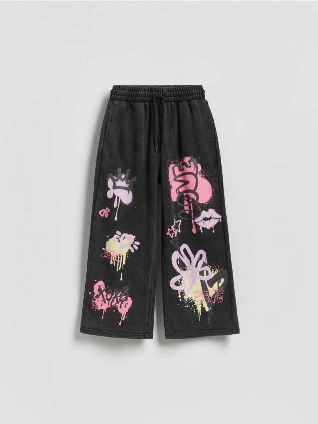 Reserved - Spodnie dresowe z nadrukiem - czarny