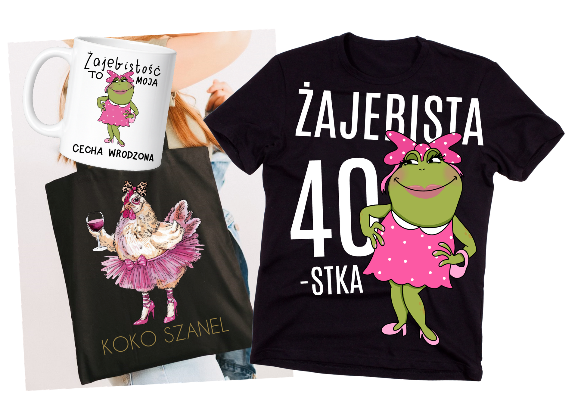 Prezent na 40 urodziny dla koleżanki - ZESTAW torba, kubek oraz koszulka na 40 ŻAJEBISTA 40