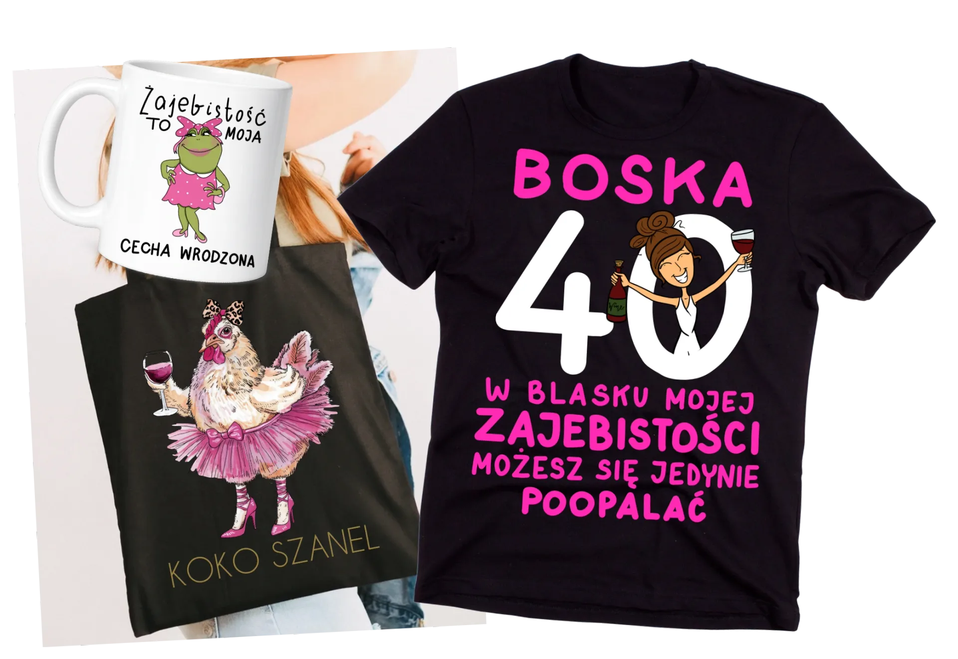 Zestaw prezentowy na 40 urodziny dla koleżanki na prezent BOSKA 40 z brunetką