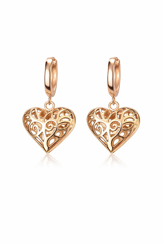 Kolczyki ORNAMENT HEARTS- różowe złoto