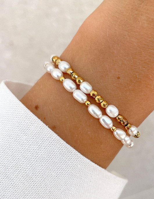 Bransoletki na gumce - perły Bella z hematytem