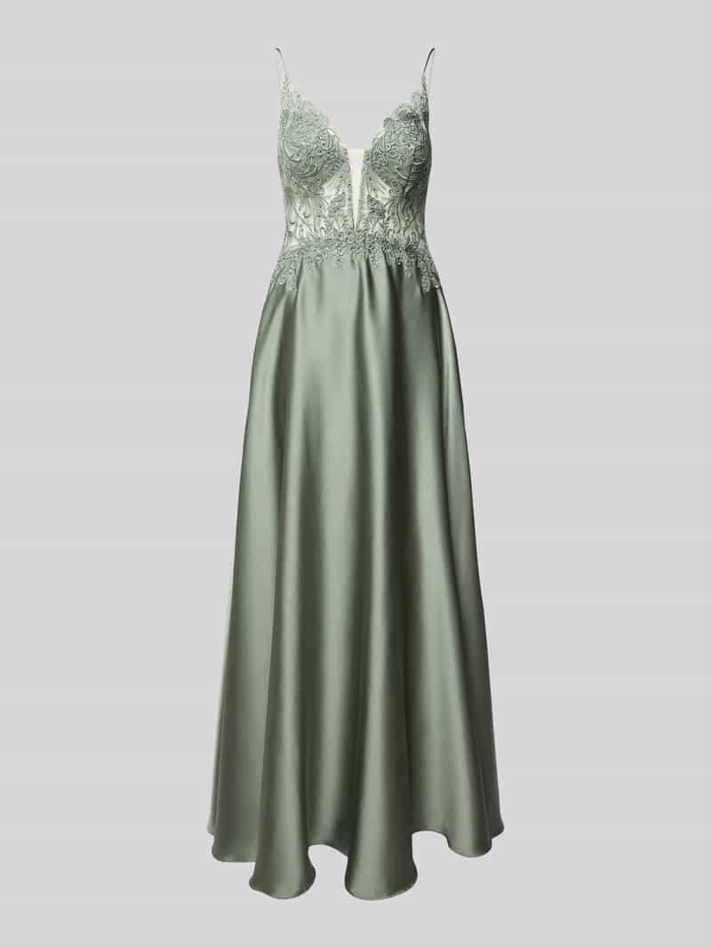 Sukienka wieczorowa w kroju regular fit z kwiatowym haftem