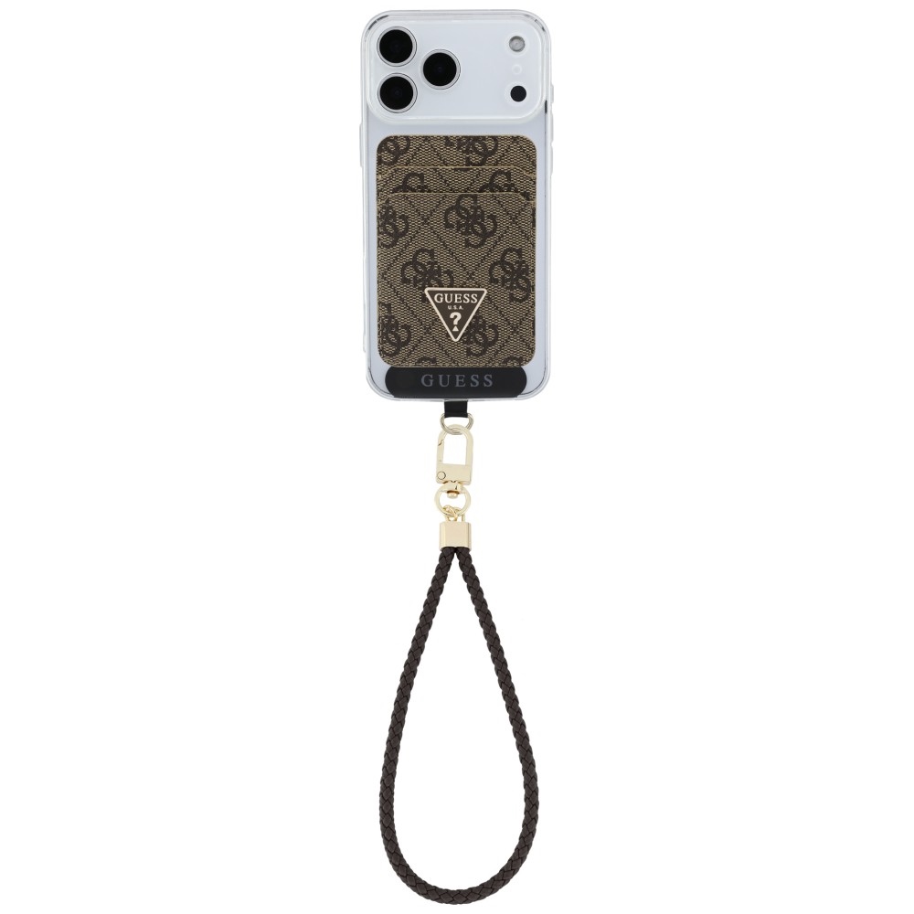 Zestaw portfel + hand strap Guess triangle MagSafe brązowy
