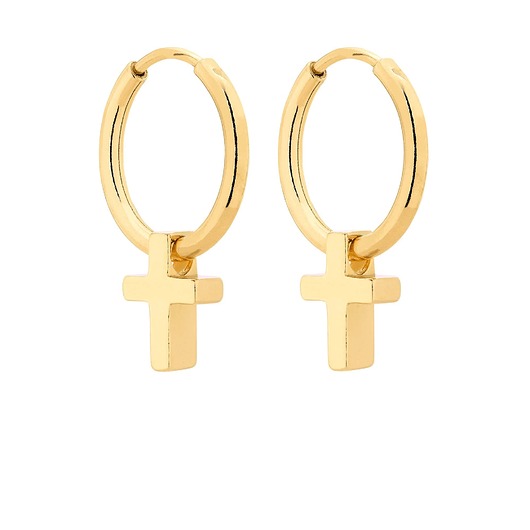 Złote kolczyki koła z krzyżykami