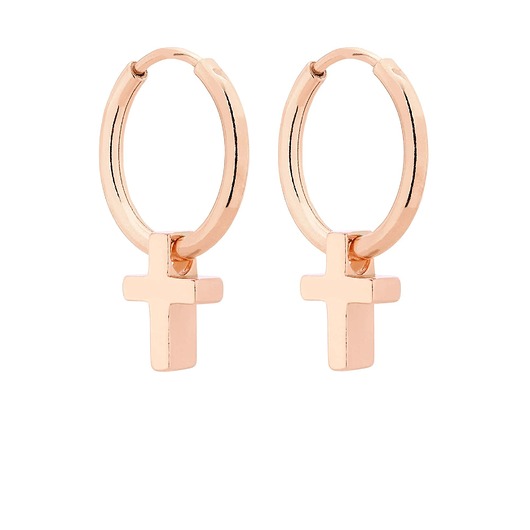 Kolczyki koła z różowego złota z krzyżykami