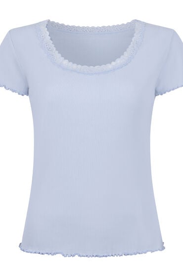 Hunkemöller Top Piżamowy Jersey Rib z Koronką Niebieski