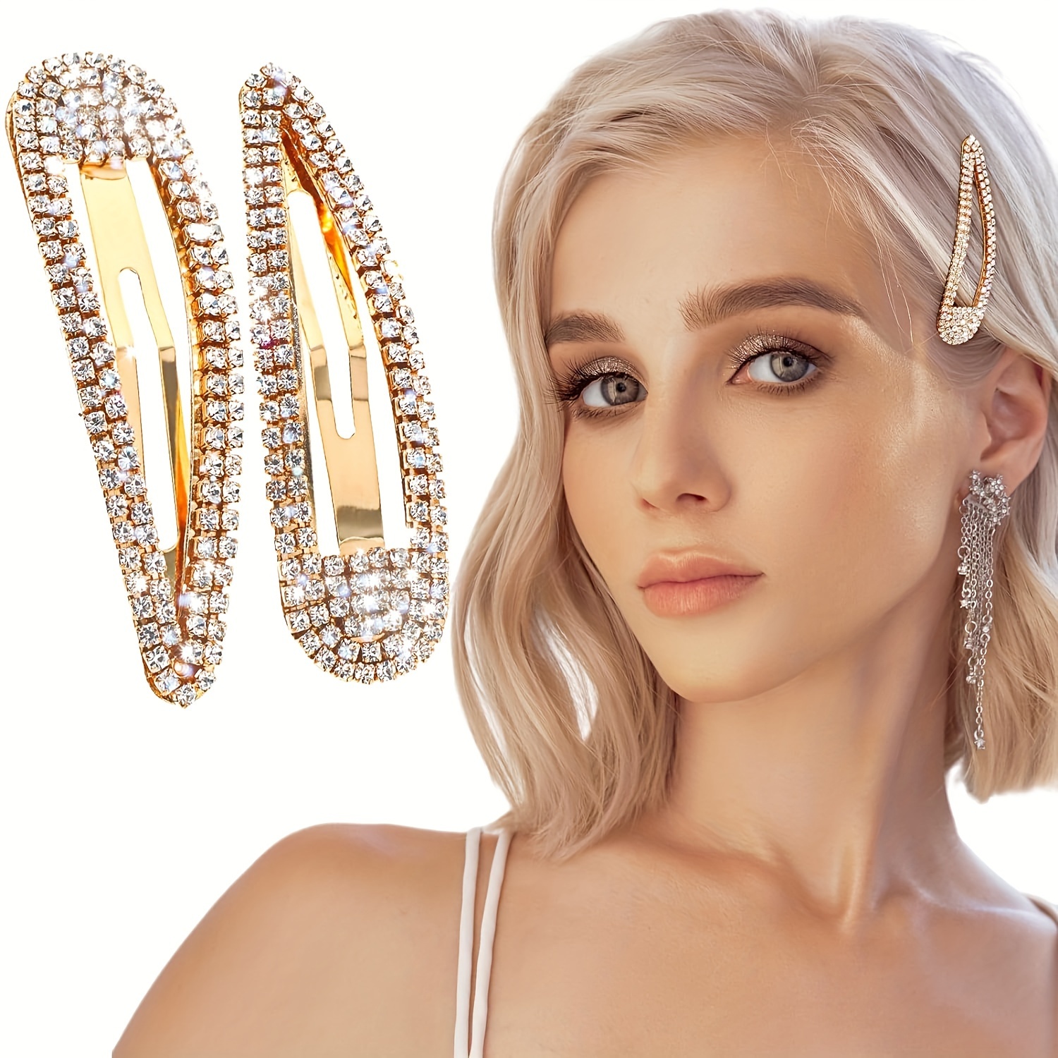 TEMU Zestaw 2 metalowych spinek do włosów z dżetami, błyszczące kryształowe wsuwki, lśniące klipsy w stylu francuskim, ozdoby do włosów typu 