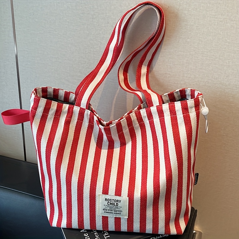 TEMU Damska Modowa Torba na Ramię, Torba Tote w Pionowe Paski, Promienieje Żywiołowym i Młodzieżowym Klimatem, Idealna do Codziennego Użytku.